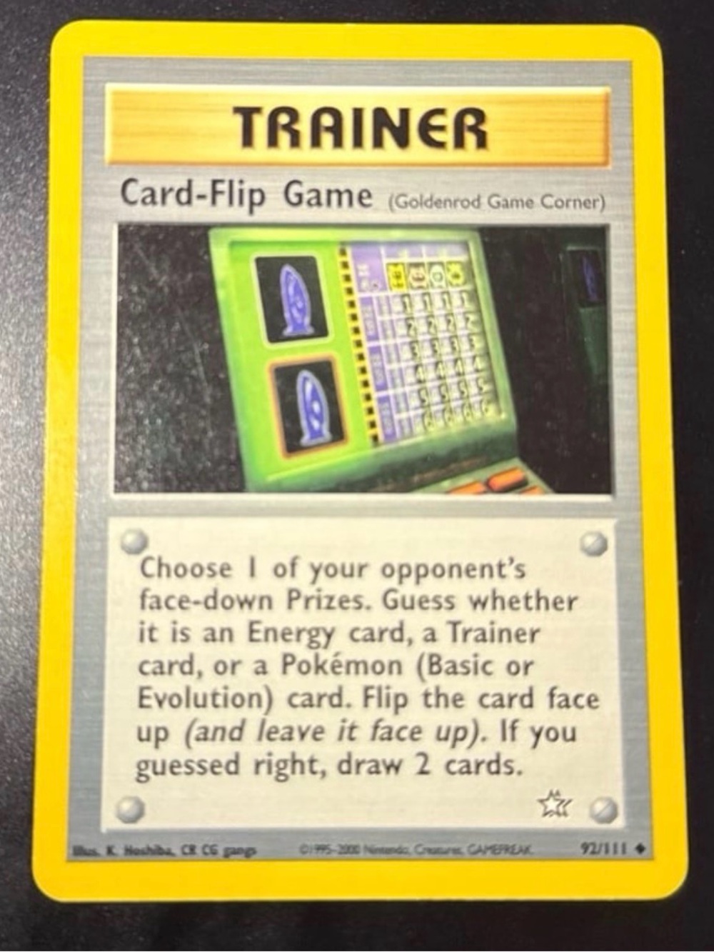 Machine CardFlip Game 92/111 Casino Trainer  Card Rare Neo Genesis banned